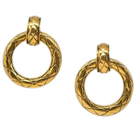 Chanel Dangle Hoop Earrings Clip-On Gold - Picture 1 of 5